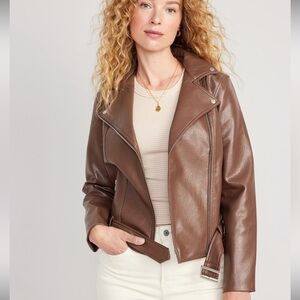 Faux Leather Belted Biker Jacket Old Navy light brown small espresso yourself